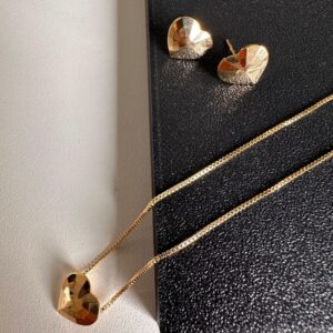 Conjunto Coração Liso Dourado / Semijoia / MF Joias - Imagem 2