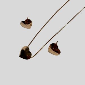 Conjunto Coração Liso Dourado / Semijoia / MF Joias - Imagem 1