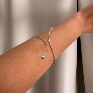 Bracelete Duas Pontas Ródio Ondulado Orgânico / Semijoia / MF Joias - Imagem 2