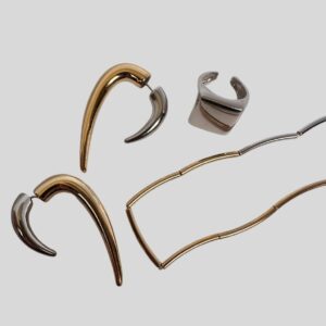Kit Contemporânea - Colar e Brinco Duo + Anel Ródio / Semijoia / MF Joias - Imagem 1