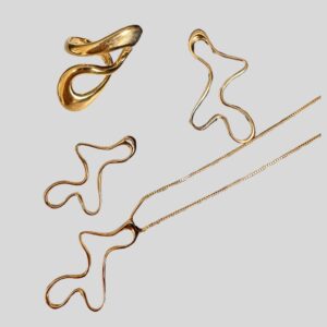 Kit Carinhosa - Conjunto Orgânico + Anel Dourado / semijoias / MF Joias - Imagem 1