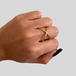Anel X Dourado 17cm / Semijoia / MF Joias - Imagem 3