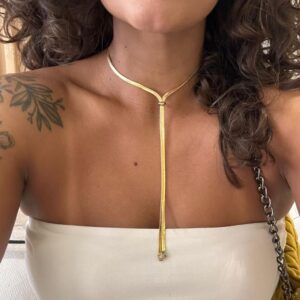 Colar Gravata Simples / Banhado a Ouro ou Ródio / Semijoia / MF Joias - Imagem 2