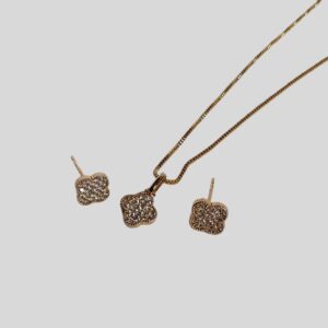 Conjunto Trevo Micro Zircônia / Banhado a Ouro / Semijoia / MF Joias - Imagem 1