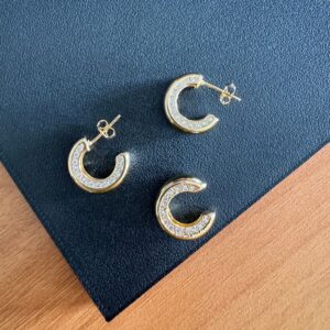 Kit Brinco Argola Cravejado em Zircônia + Brinco Fake / Banhado a Ouro ou Ródio / Semijoia / MF Joias - Imagem 7