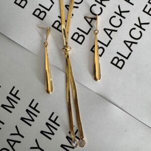 Kit Colar Gravata Dourado + Brinco Pendurado Dourado / Semijoia / MF Joias - Imagem 4