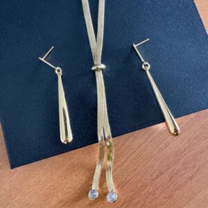 Kit Colar Gravata Dourado + Brinco Pendurado Dourado / Semijoia / MF Joias - Imagem 2