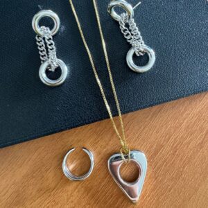 Kit Colar Pingente Coração Duo + Brinco Entrelaçado / Semijoia / MF Joias - Imagem 3