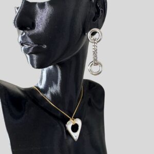 Kit Colar Pingente Coração Duo + Brinco Entrelaçado / Semijoia / MF Joias - Imagem 2