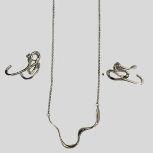 Kit Colar Orgânico Prateado + Brinco Orgânico / Semijoia / MF Joias - Imagem 1