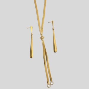 Kit Colar Gravata Dourado + Brinco Pendurado Dourado / Semijoia / MF Joias - Imagem 1