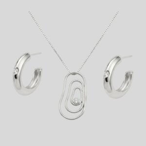 Conjunto Orgânico Liso Prateado C/ Pedra Zircônia / Semijoia / MF Joias - Imagem 1