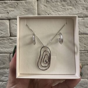 Conjunto Orgânico Liso Prateado C/ Pedra Zircônia / Semijoia / MF Joias - Imagem 2